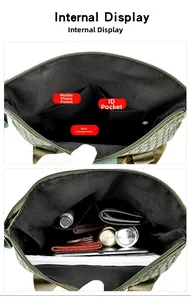 Innenansicht der grünen geflochtenen Ledertasche mit großem Hauptfach und Einsteckfächern
