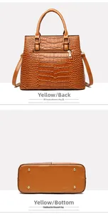 Detailansicht der braunen Kroko-Tasche mit Metallnieten und hinterem Reißverschluss
