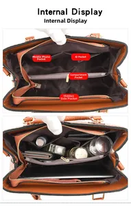 Innenstruktur der braunen Tragetasche mit Handytasche, Reißverschluss und großem Volumen