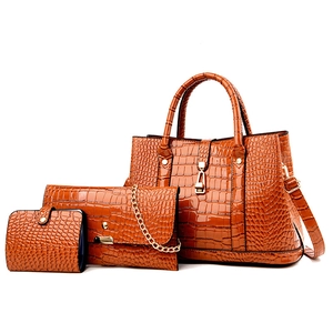 Women Crocodile Embossed PU Leather Handbag Tote Crossbody Bag Envelope Clutch And Short Wallet Gold Hardware Fashion