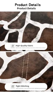 Close-up of giraffe print textured leather with precise stitching and durable fabric finish