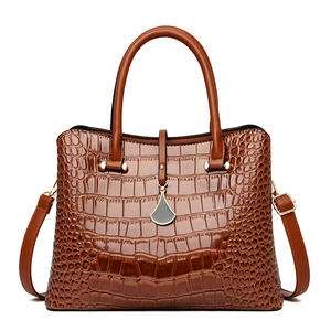 Women Handbag Crocodile Pattern Glossy PU Leather Top Handle Bag With Detachable Shoulder Strap Elegant Fashion Tote