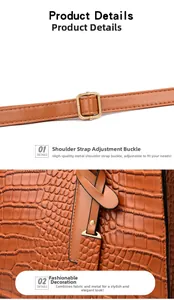 Detail of crocodile textured shoulder bag with golden adjustment buckle and hardware