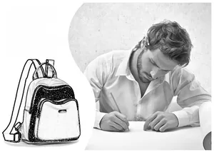 Detailed design sketch of minimalist lightweight oxford backpack for daily essentials