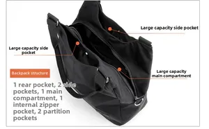 Internal layout showing multiple pockets and compartments of the black nylon bag
