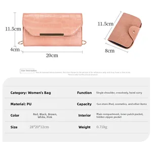 Pink stone texture handbag set showing 20x11.5cm clutch size and structural details
