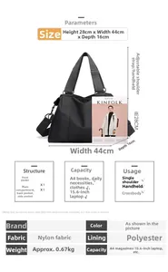 Dettagli sulle dimensioni della borsa in nylon nero 44x28x16cm con tabella di capacità