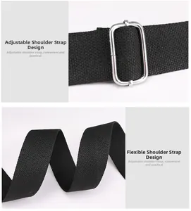 Detail of adjustable black nylon strap with silver metal buckle on a shoulder bag