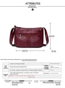 Tabella taglie dettagliata per borsa a tracolla in pelle PU rossa con zip multiple