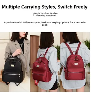 Detailed views of versatile Oxford fabric backpack used as shoulder bag and handbag