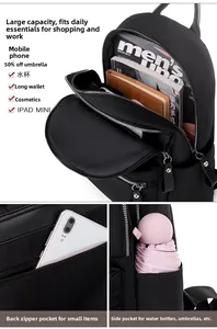 Oxford backpack detail showing spacious interior compartments and hidden back zipper pocket