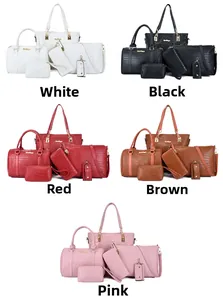 Detailed 6-piece women handbag set with crocodile pattern in five various colors