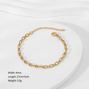 Macro view of 4mm gold-plated stainless steel chain bracelet with lobster clasp