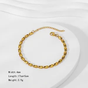 Detail view of 18k gold plated infinity bracelet with dimensions and lobster clasp info