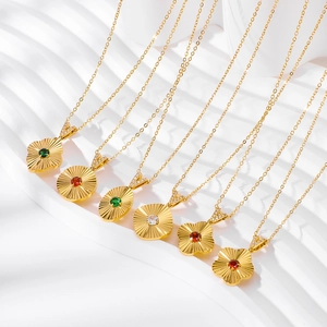 Luxurious gold stainless steel necklaces with clover pendants and colorful zircons