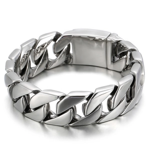 Bracelet gourmette pour homme en acier inoxydable poli avec un fermoir boîte élégant