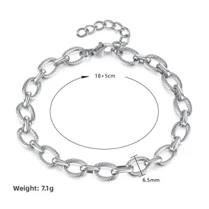 Detail of silver stainless steel screw textured link chain with lobster clasp and extension