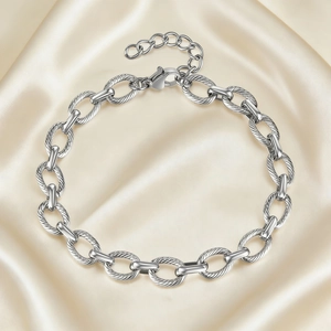 Textured Oval Link Chain Necklace And Bracelet Stainless Steel Hip Hop Punk Jewelry With Extension For Men Women