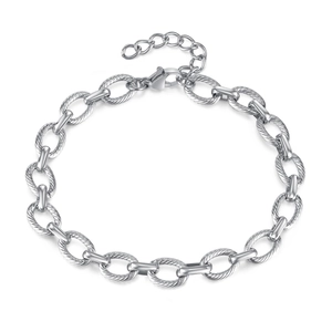 Unisex stainless steel hip-hop bracelet with textured oval links and smooth connectors