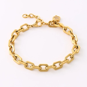 Geometric Link Chain Bracelet 18K Gold Plated Stainless Steel With Cubic Zirconia Charm For Women Elegant Fashion Jewelry