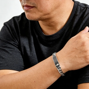 Bracelet cubain punk hip-hop pour hommes avec plaque de crâne en acier inoxydable vintage