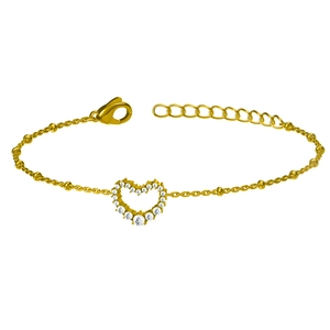 Bracelet coeur doré poli avec zircons scintillants sur fond blanc élégant