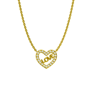 Élégant collier cœur en acier titane doré avec gravure LOVE et pavage de cristaux