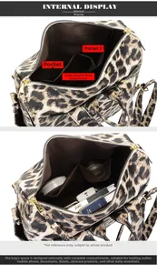 Aperçu de l'intérieur du sac à dos léopard avec poches pour les objets du quotidien