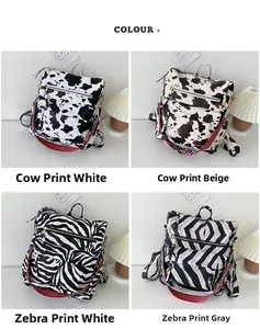 Quatre sacs à dos vintage en PU à motifs vache et zèbre avec bandoulières tissées