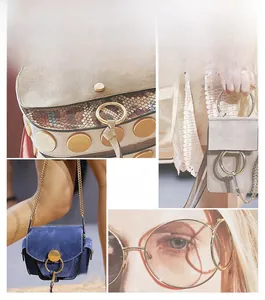 Detail of round metal rings and premium leather texture on shell-shaped crossbody bags