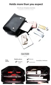 Detailed interior of black PU leather shell bag showing iPad and phone compartments