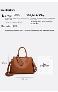 Detailed size specifications for large brown crocodile texture tote bag with iPad comparison