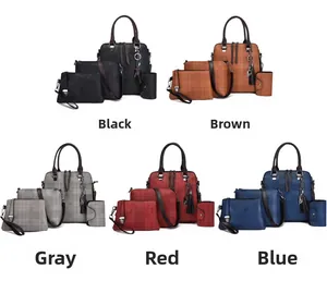 Classic checkered pattern handbag 4-in-1 set shown in five different color options