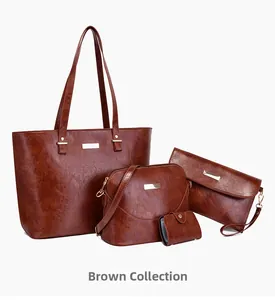 Brown 4-piece set including tote, crossbody, clutch and coin purse with retro texture
