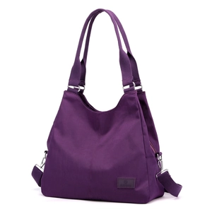 Lightweight purple nylon tote bag with large capacity and durable double handles