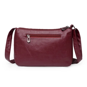 Borsa a tracolla minimalista in pelle PU bordeaux con texture morbida e tasca posteriore