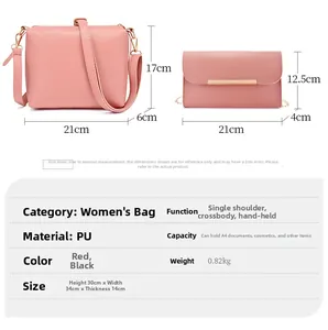 Dimensions détaillées du sac bandoulière et pochette en cuir PU rose et dorure
