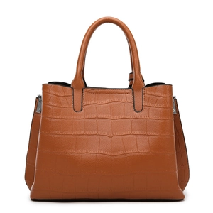Brown faux crocodile embossed tote bag with large capacity and stylish handles