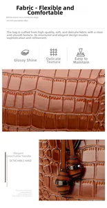 Close-up of glossy brown crocodile embossed texture on a durable shoulder bag