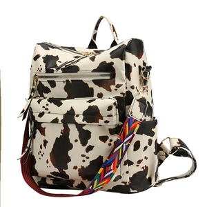 Sac À Dos Femme Mode Motif Animal Cuir PU Grande Capacité Multi Poche Bandoulière Tissée Colorée Léopard Zèbre Vache