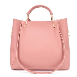 Sac fourre-tout rose en similicuir avec poignées dorées et bandoulière réglable