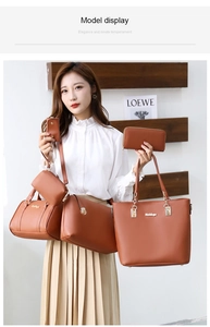 Ensemble de 6 sacs à main en similicuir marron avec cabas et divers accessoires