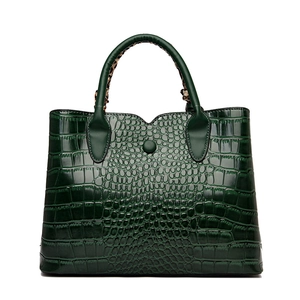 Dark green faux crocodile leather tote bag with leopard silk scarf wrap on handle