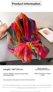 Detail view of 185x120cm abstract oil painting print scarf in lightweight polyester fabric
