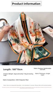 Close-up of lightweight peony floral scarf measuring 180x70cm made of 100% polyester