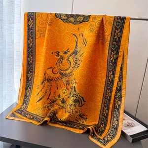 Seidenschal mit Blumen und Phönix-Print in Orange, orientalisches leichtes Sommertuch