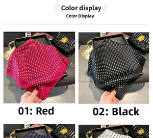 Detailed color display of red and black polka dot silk scarves with numeric labels