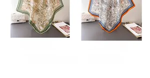 Comparaison détaillée de foulards en soie imprimés olive et orange en décor lifestyle