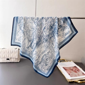 Foulard Carré Rétro Français Polyester Aspect Satin Imprimé Paysage Toile De Jouy Bandana Cheveux Pour Femmes
