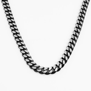 Men's punk Cuban link chain necklace in two-tone silver and matte black stainless steel